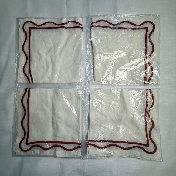 Misette ColorBlock Embroidered Linen Napkin Set Of 4 In Rust 20”x20” New - Picture 4 of 7